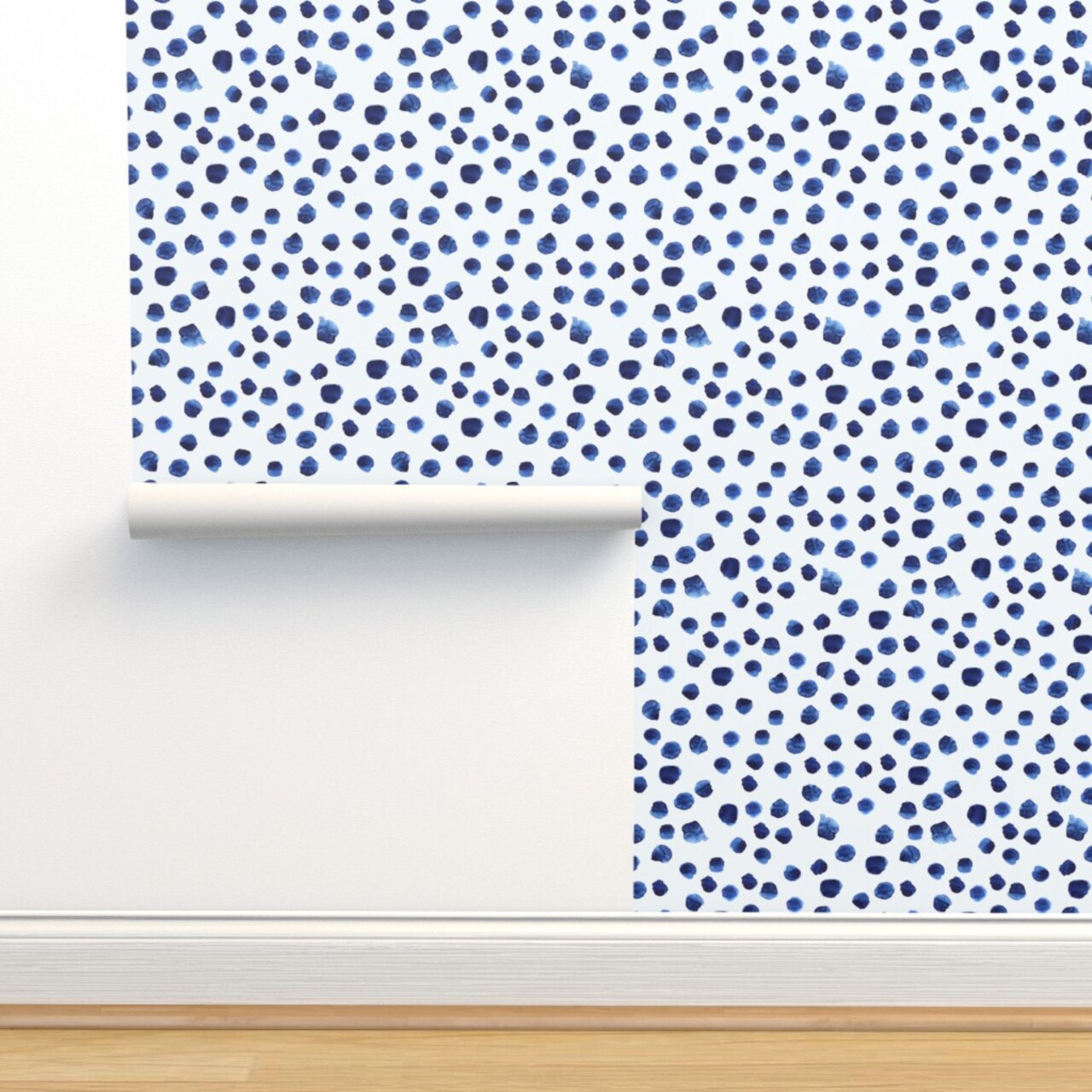 Blue Brushstrokes Background Watercolor Watercolour Abstract Hipster Brush Dots Nursery Polka Dot Paint Custom Removable Wallpaper by Spoonflower Peel & Stick Wallpaper 2FT Wide